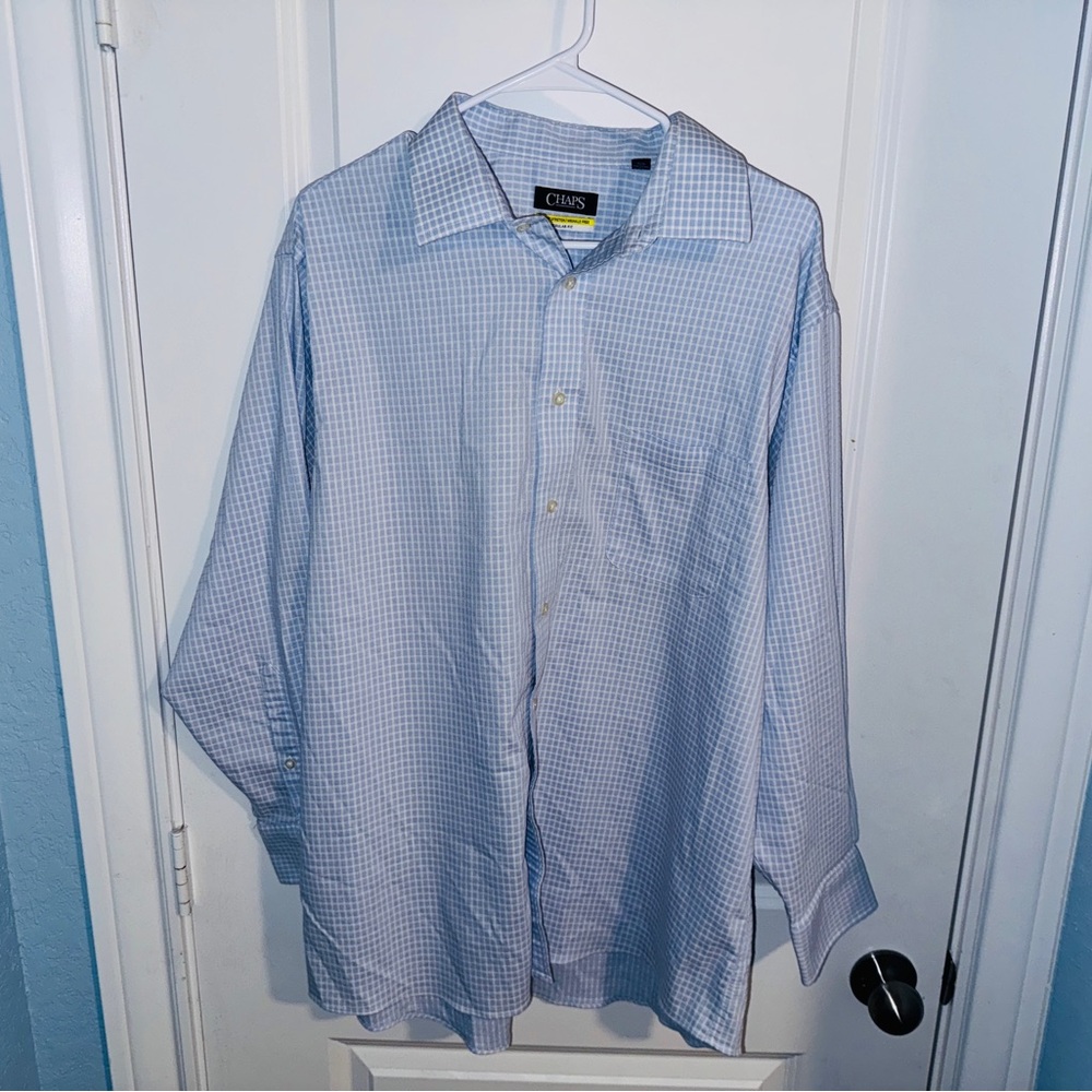 Chaps Sky Blue Checkered Men's Dress Shirt